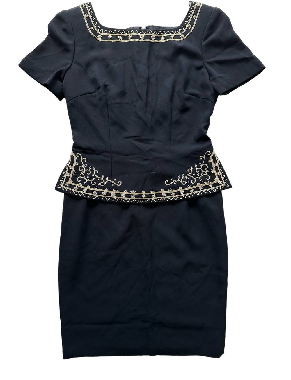 Maggy London Sheath Dress Black Embroidered Size 4